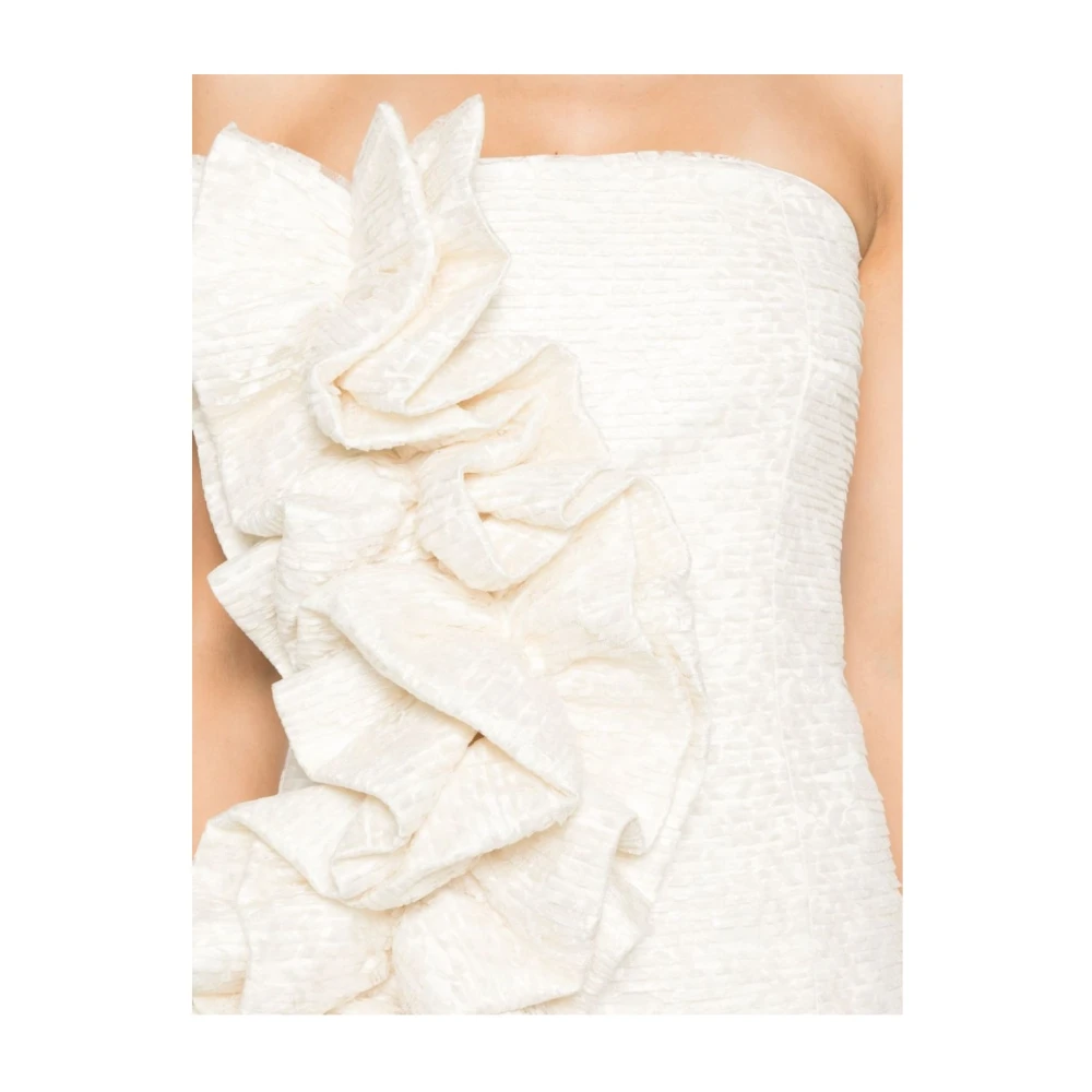 Rotate Birger Christensen Korte Mouw Kant met Ruches Jurk White Dames