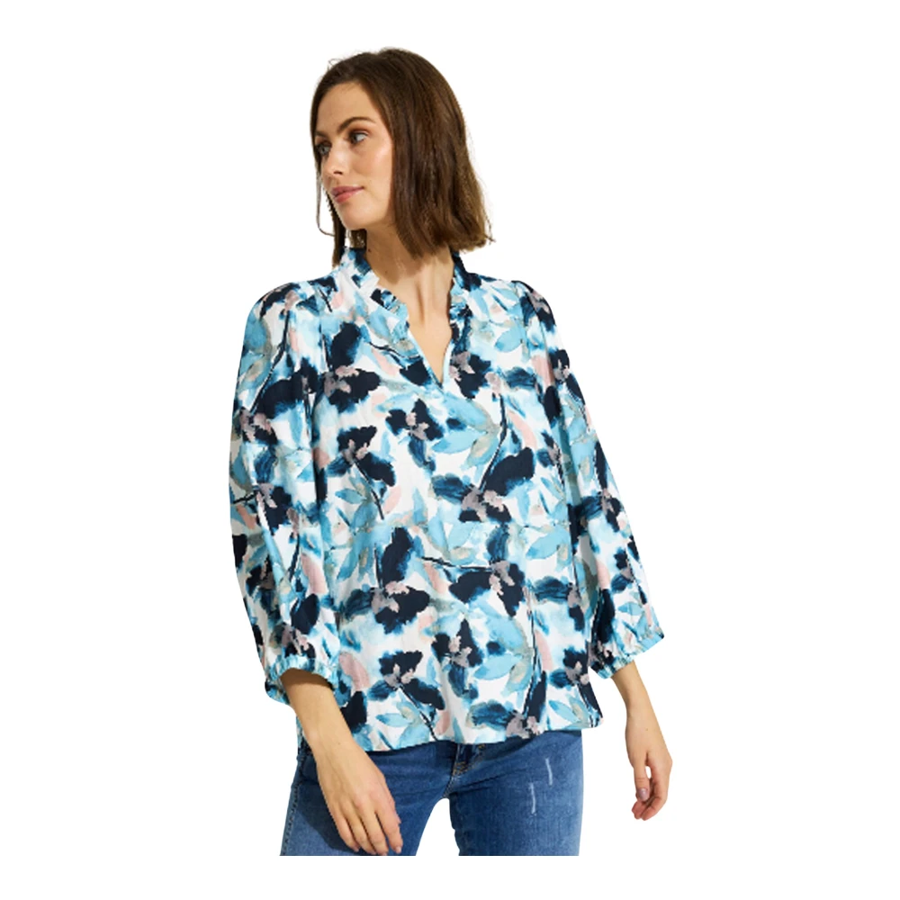 IN Front Blauwe Bloemenblouse met V-Hals Multicolor Dames