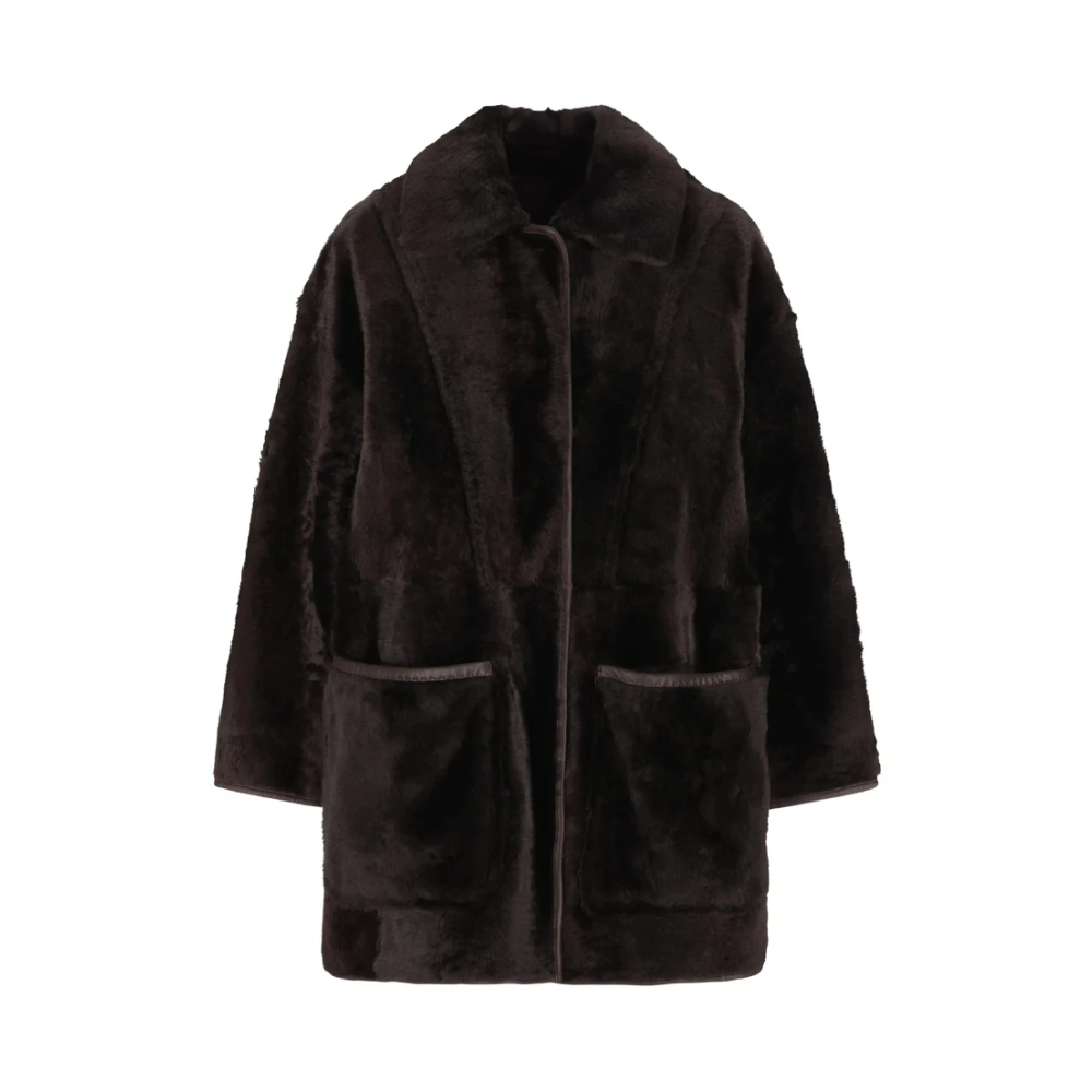 Max Mara Women's Brown Shearling Collar Leather Outerwear - Faux Fur & Shearling Jackets - M - Jackets