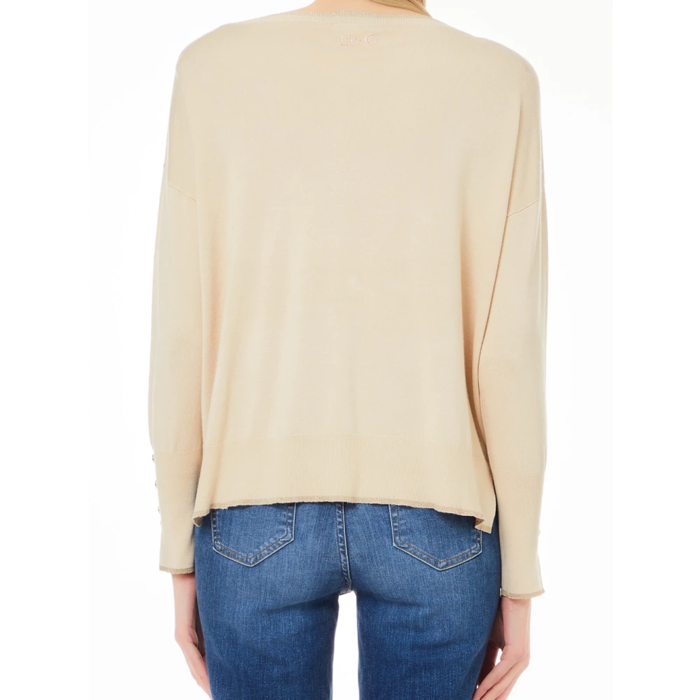 Liu Jo Ivory V-Neck Sweater Beige Dames