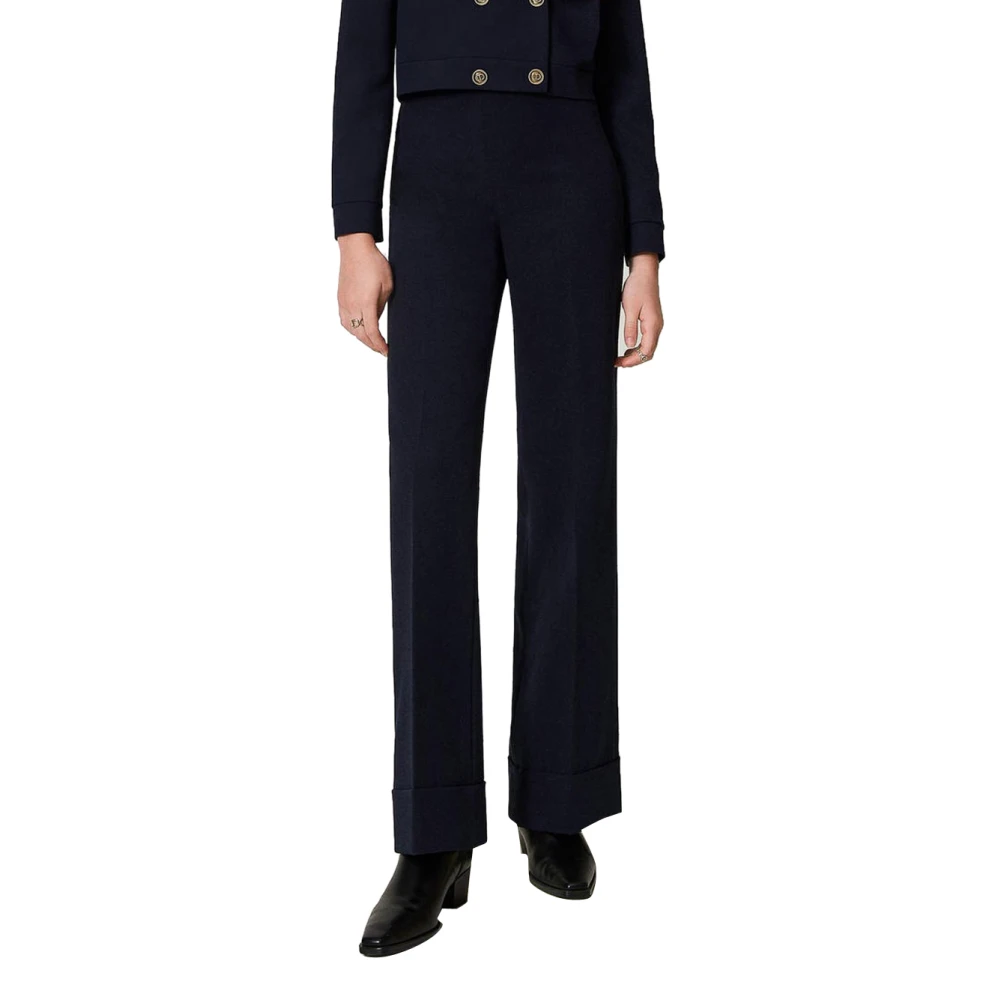 Twinset Blauwe Chino Broek Hoge Taille Recht Blue Dames