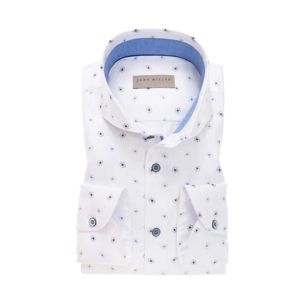 John Miller Blauw Business Overhemd met Print White Heren