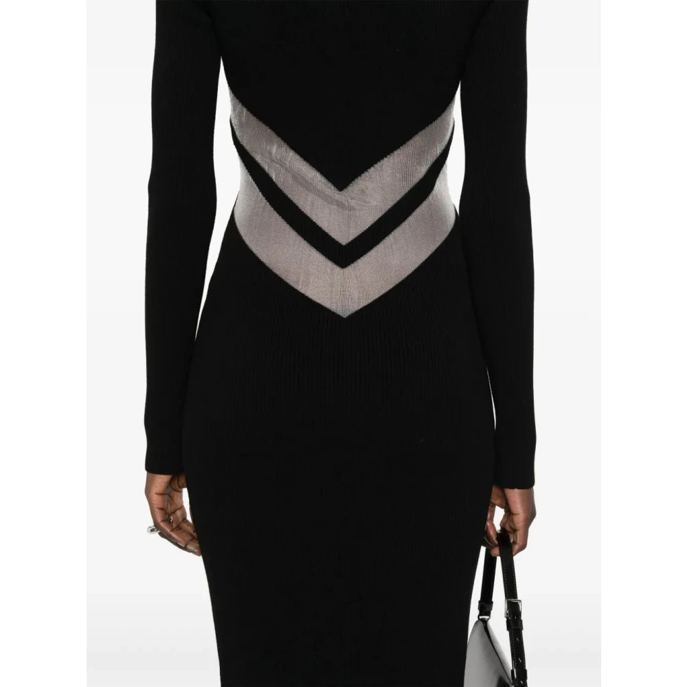 Jean Paul Gaultier Lange jurk met transparant chevronpatroon Black Dames