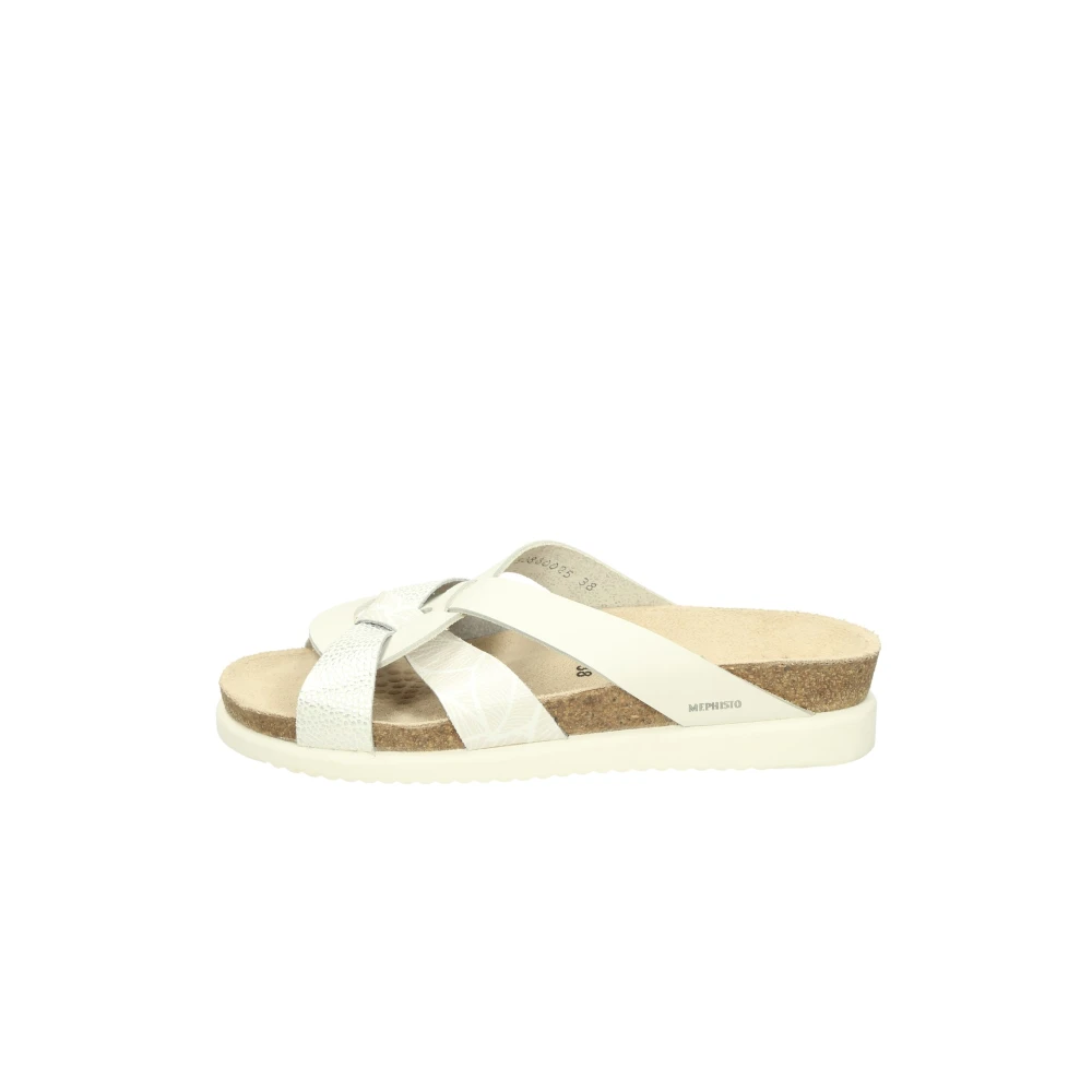 Mephisto Vrouw Beige Schoenen Dames, 37 Eu, Leer, Zilveren Platte Sandalen Met Gesp Sluiting
