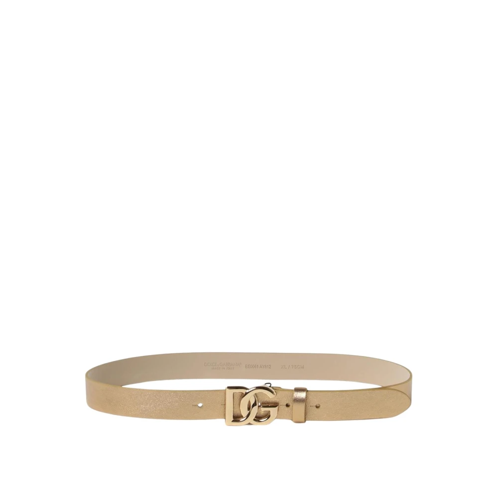 Dolce & Gabbana Unisex Gold Leather Belt With Dg Buckle