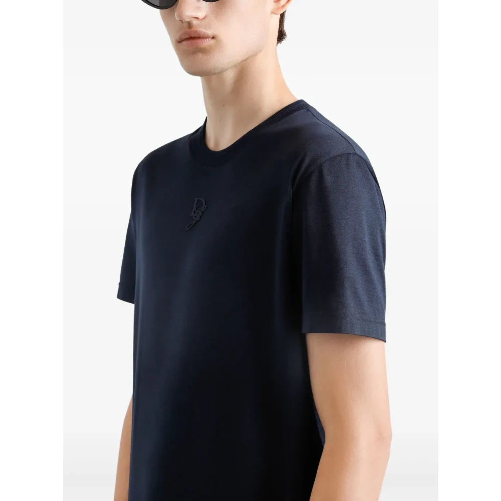 Dolce & Gabbana Zijden Logo T-shirt Navy Blue Crew Blue Heren
