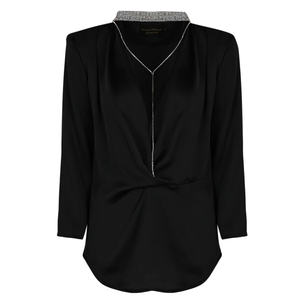 Simona Corsellini Zwarte damesblouse met afneembaar choker-accessoire Black Dames