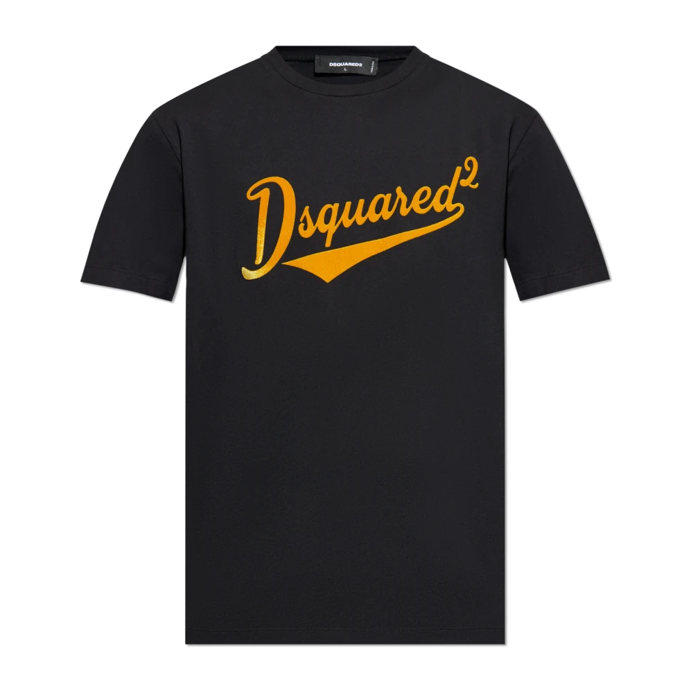 Dsquared2 T-shirt met logo in fluwelen afwerking Black Heren