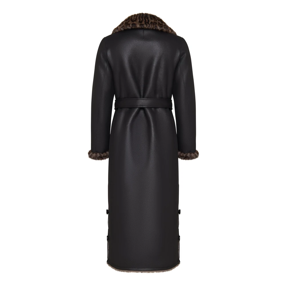Cesare Gaspari Omkeerbare Faux Animal Print Shearling Lange Jas Black Dames