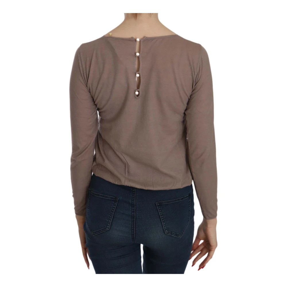 Pink Memories Bruine Kant Boothals Blouse Brown Dames