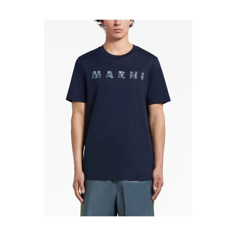 Marni Grafische Print Katoenen T-shirt Blue Heren