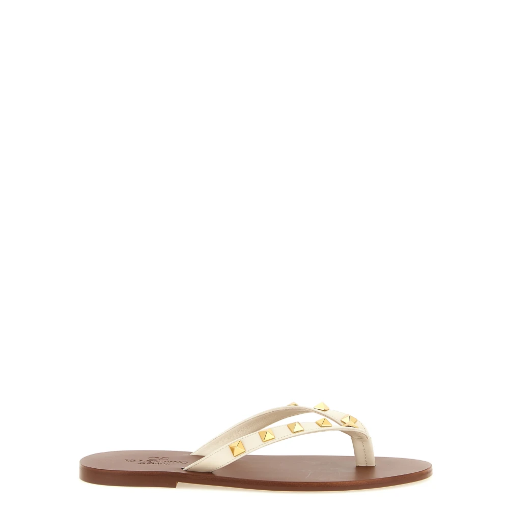 Valentino Garavani Rockstud Thong Sandal - Female - Flip Flops - White - 4 Uk - Shoes