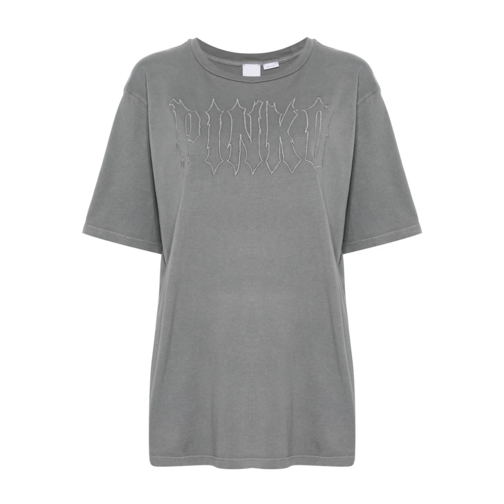 Pinko Grijze Jersey Geborduurd Logo T-shirt Gray Dames