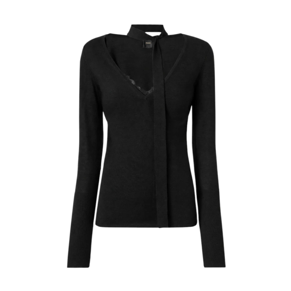 Pinko , V-Neck Knitwear, Female, Black, S, Soffio V-Neck Knitwear - Image 2