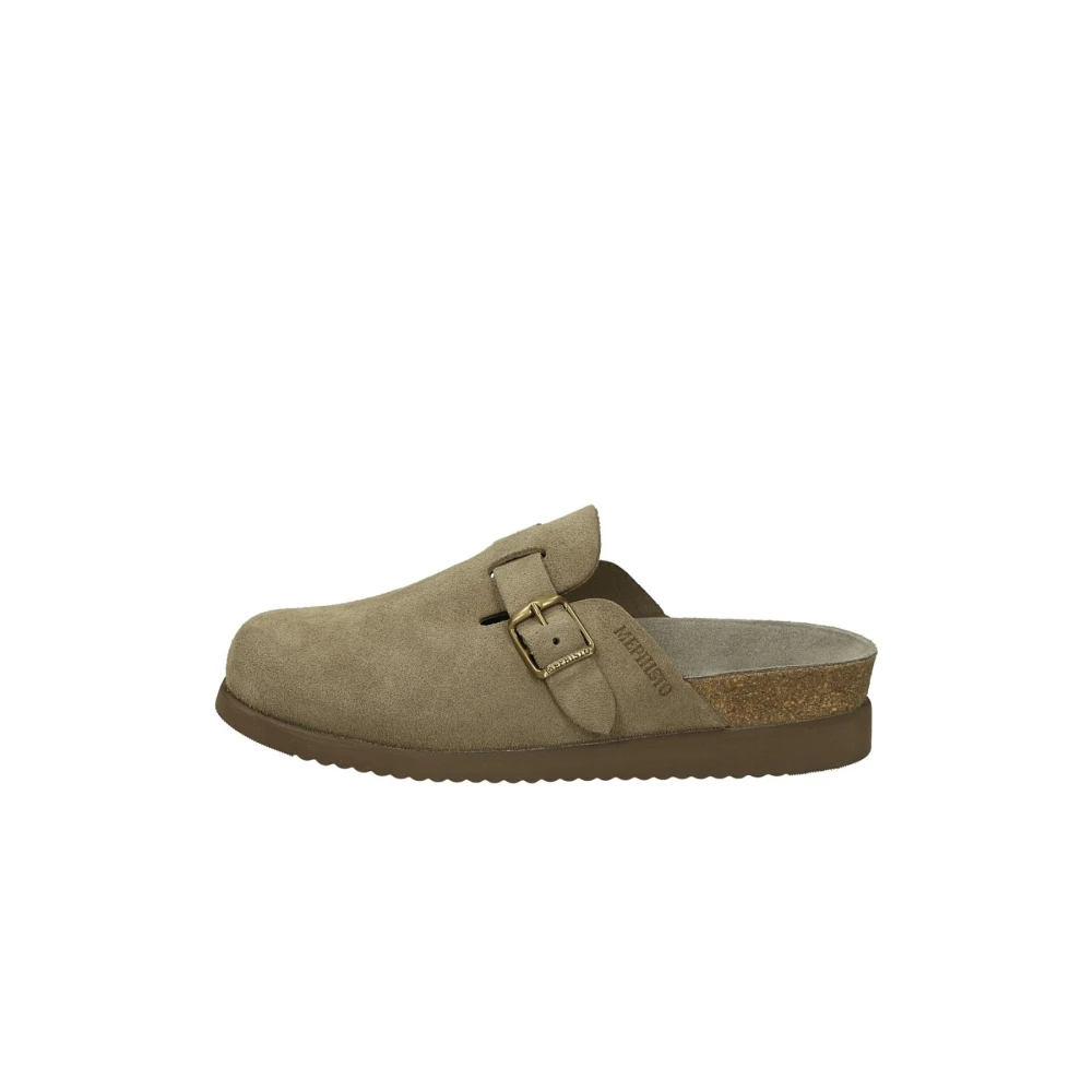 Mephisto Gray Mules, Female, 5 Uk, Suede Flat Sandals With Buckle Closure