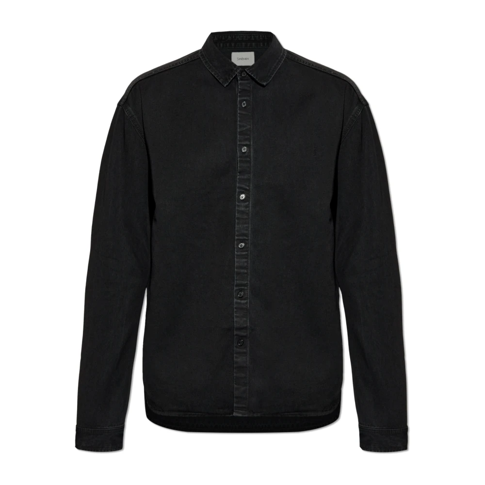 Saint Laurent Denim shirt met geborduurd logo Black Heren