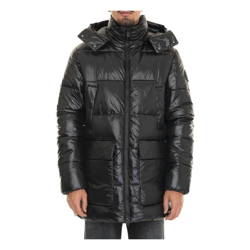 Save The Duck Glanzende Christian Coat met Afneembare Capuchon Black Heren