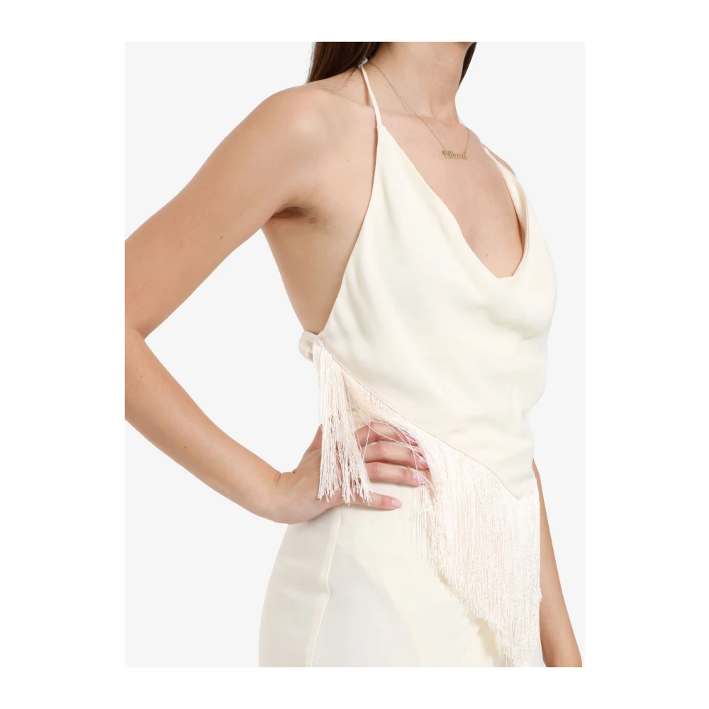 Simona Corsellini Gefranjde mouwloze jurk met voorsplit Beige Dames