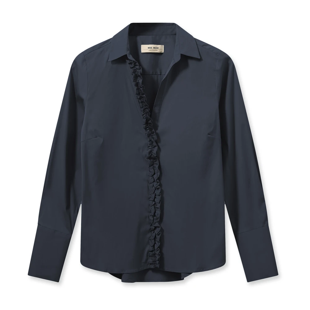 MOS MOSH Satin Shirt met Ruchedetails Blue Dames