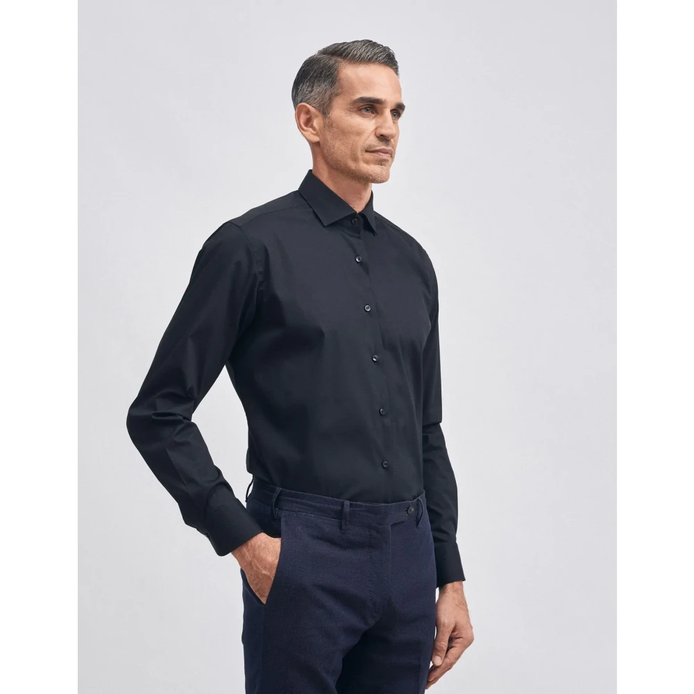 Xacus Klassieke Katoenen Stretch Overhemd Lange Mouw Zwart Black Heren