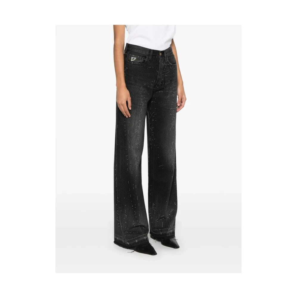 Lois Zwarte Kristalversierde Knoopsluiting Jeans Black Dames
