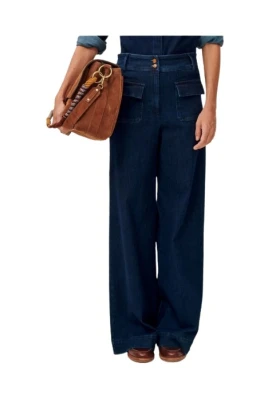 Högmidjade utsvängda denimbyxor