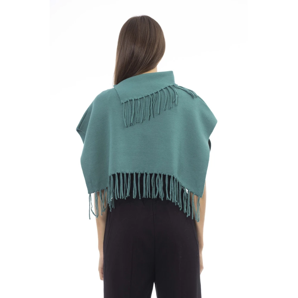 Alpha Studio Fringe Poncho Green Dames