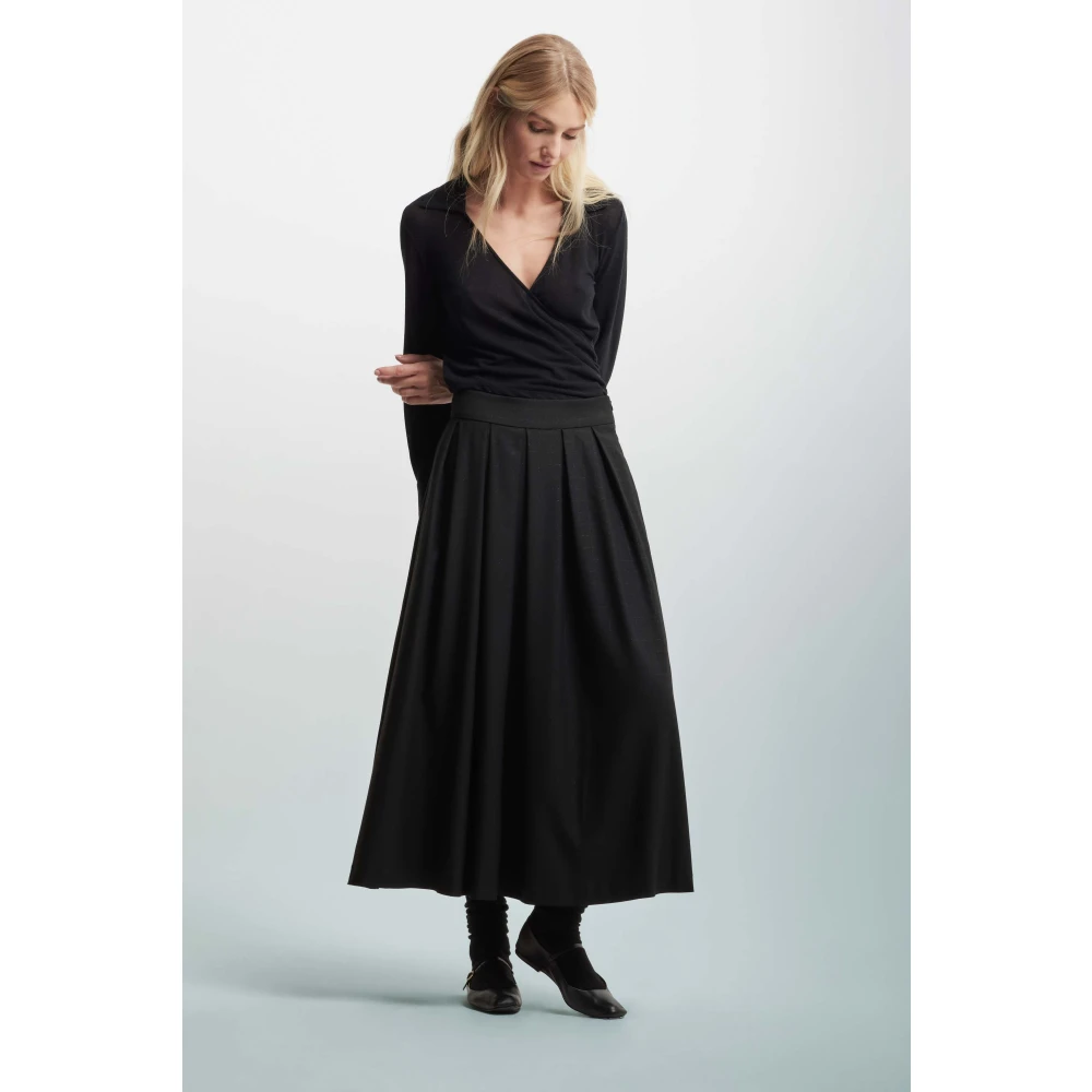 Kocca Flared Midi Skirt with Pleats Black Dames