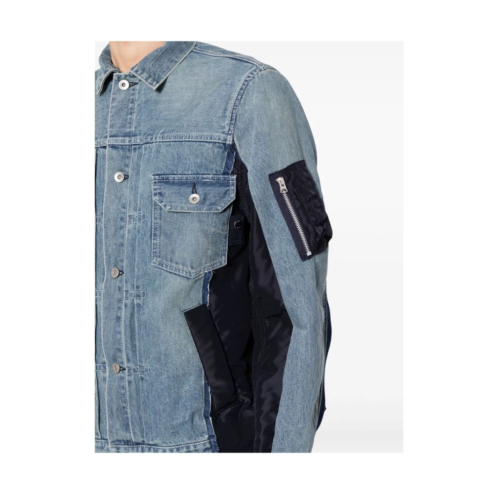 Sacai Denim Panelled Classic Collar Jack Blue Heren