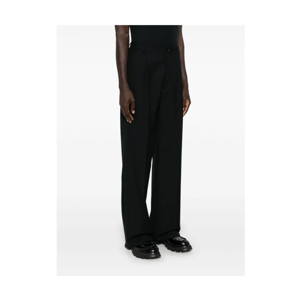 Dries Van Noten Zwarte wollen twill straight leg broek Black Heren