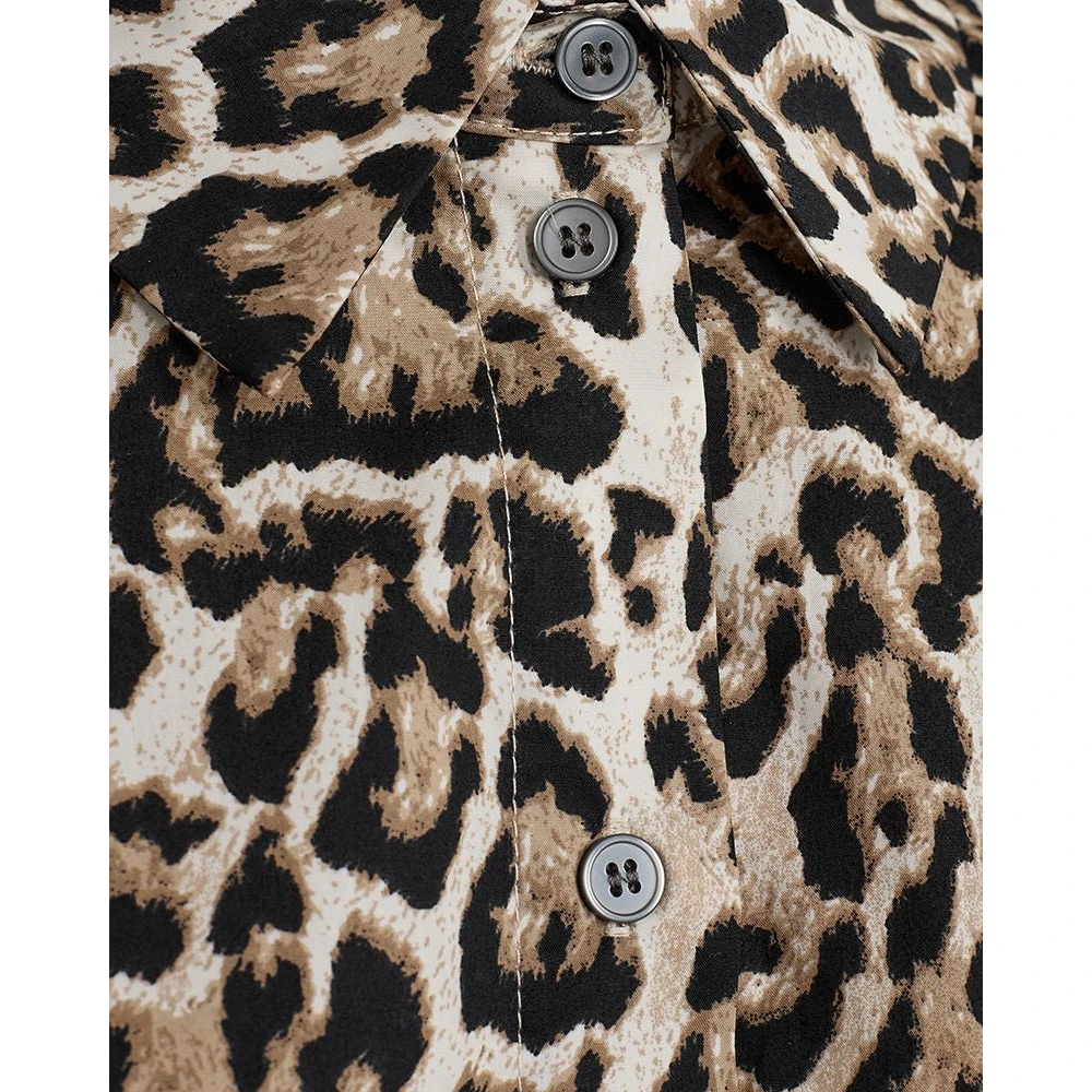 Freequent Luipaardprint Blouse in Zilver Mink Brown Dames