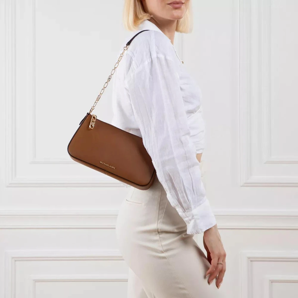 Michael Kors Bruine leren schoudertas met gouden details Brown Dames