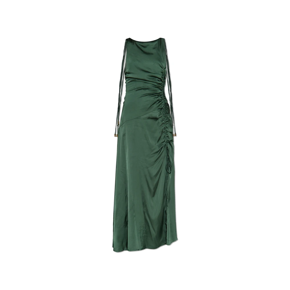 Ganni Women's Green Satin Gathered Dress