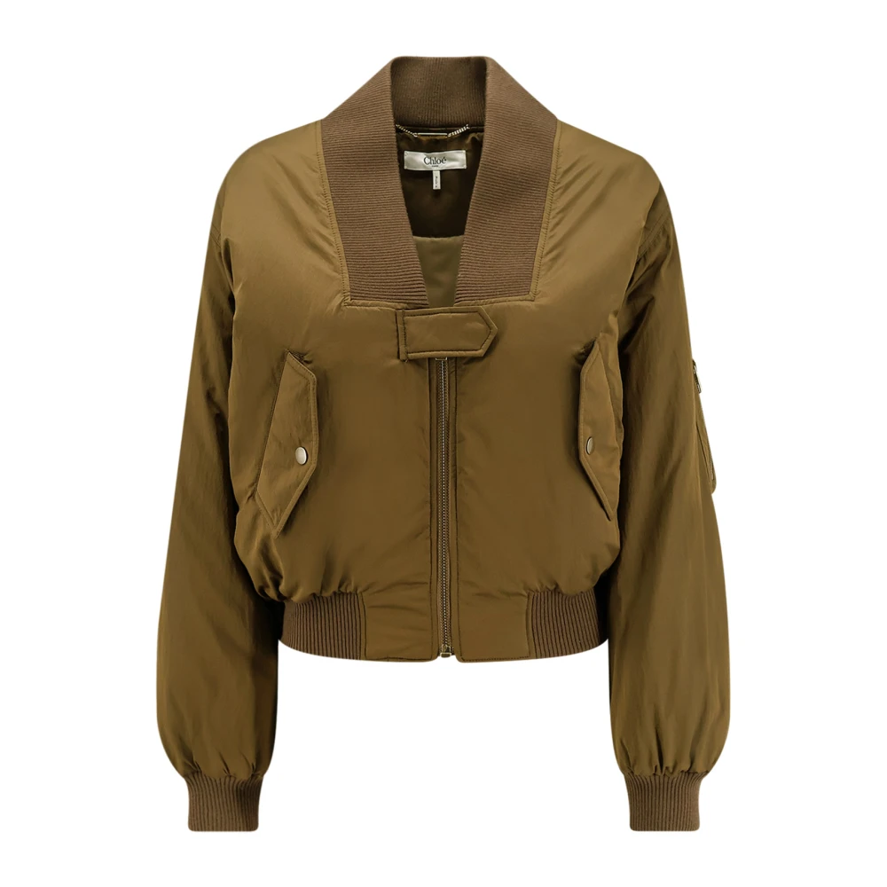 Chloé Brown Bomber Jackets, Female, S, Bomber Jacket In Nylon