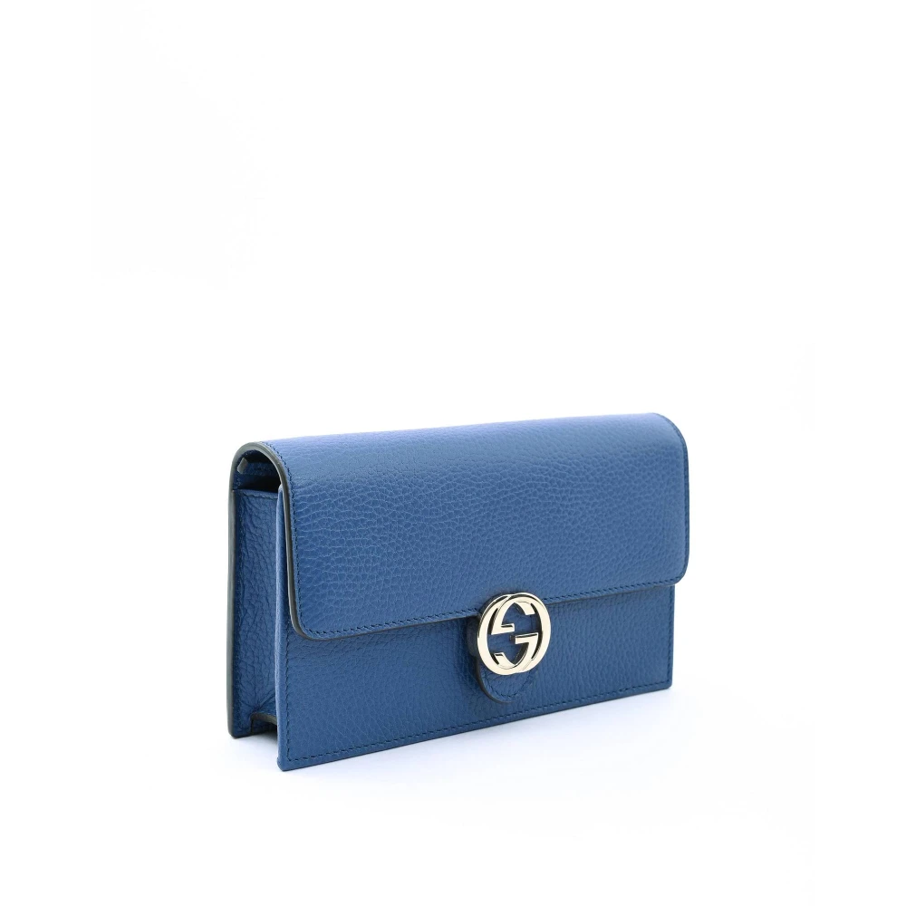 Gucci Leren Ketting Portemonnee Blue Dames