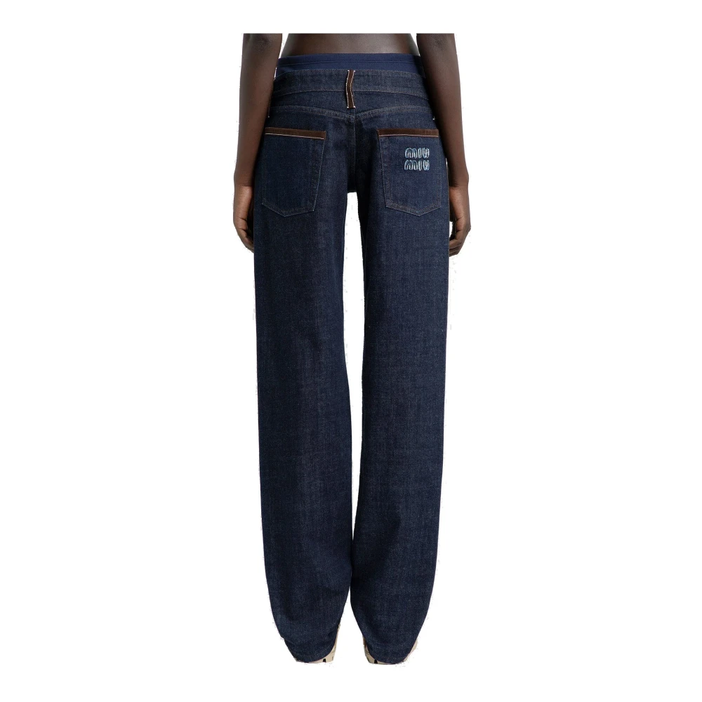 Miu Piped-Trim Denim Jeans Blue Dames