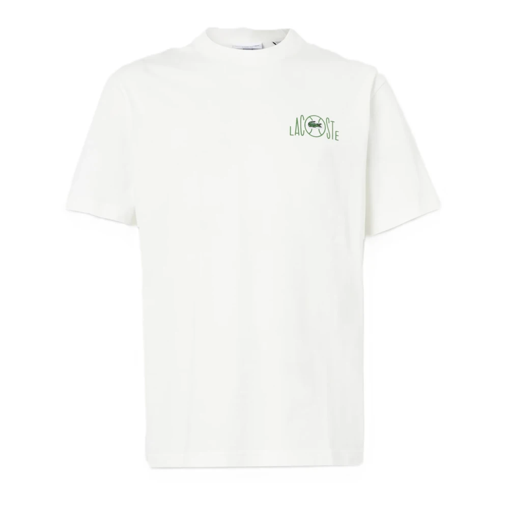 Lacoste Herr Vit Träning S, Bomull, Tryckt Bomulls-T-Shirt