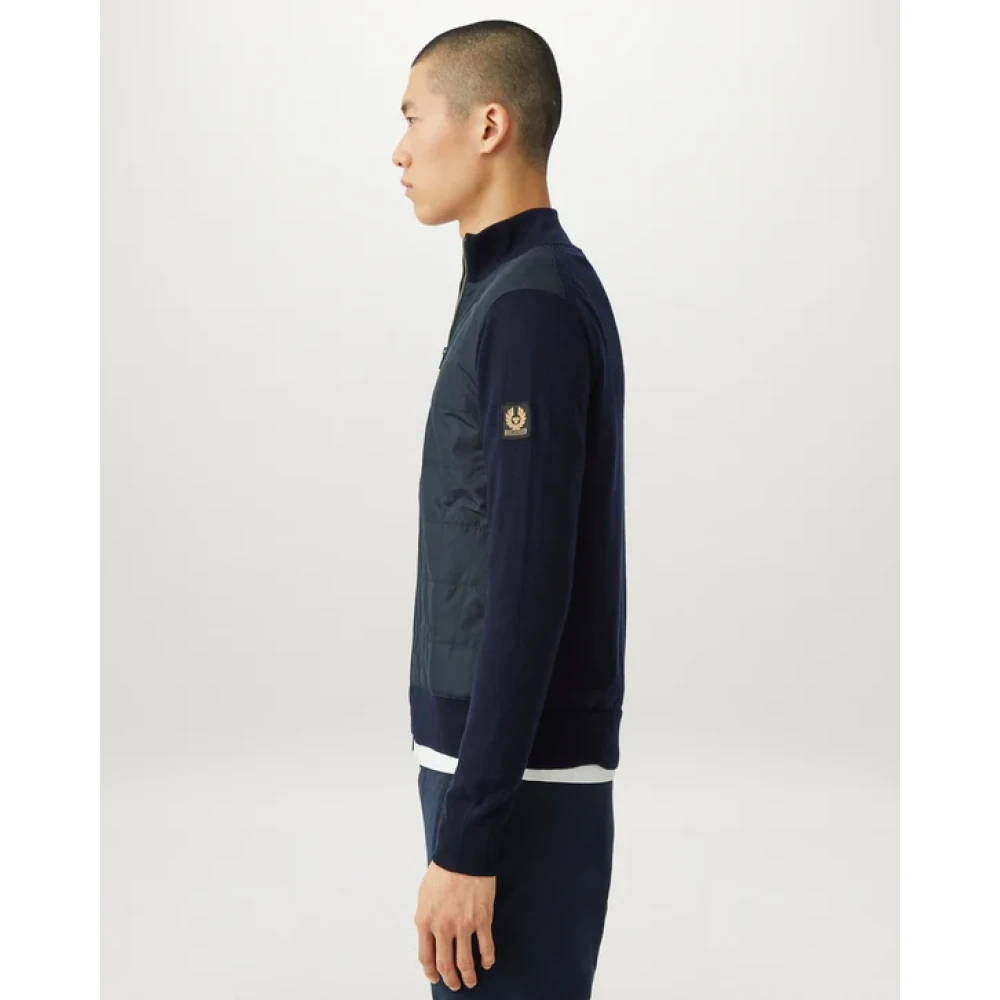 Belstaff Gewassen Navy Cardigan met Ritssluiting en Gewatteerde Panelen Blue Heren