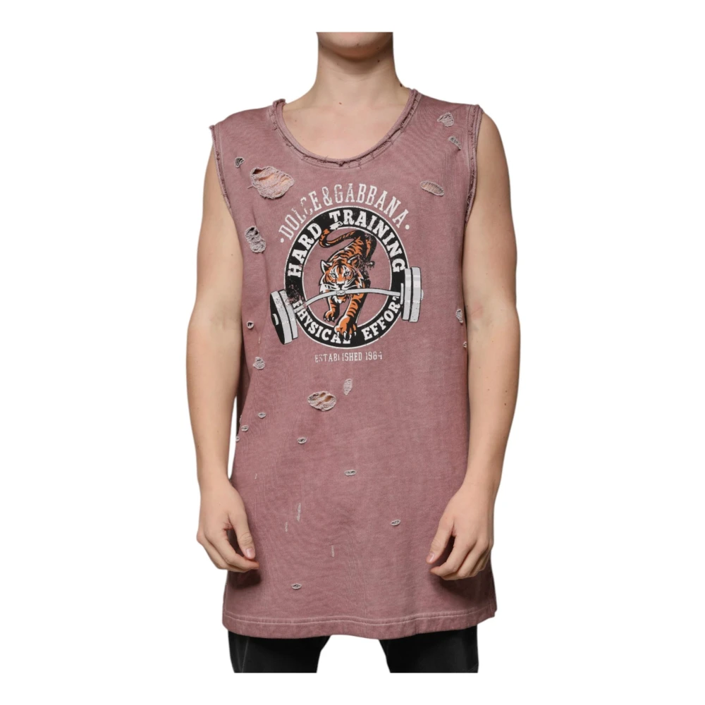 Dolce & Gabbana Bruine Mouwloze Katoenen T-shirt Pink Heren