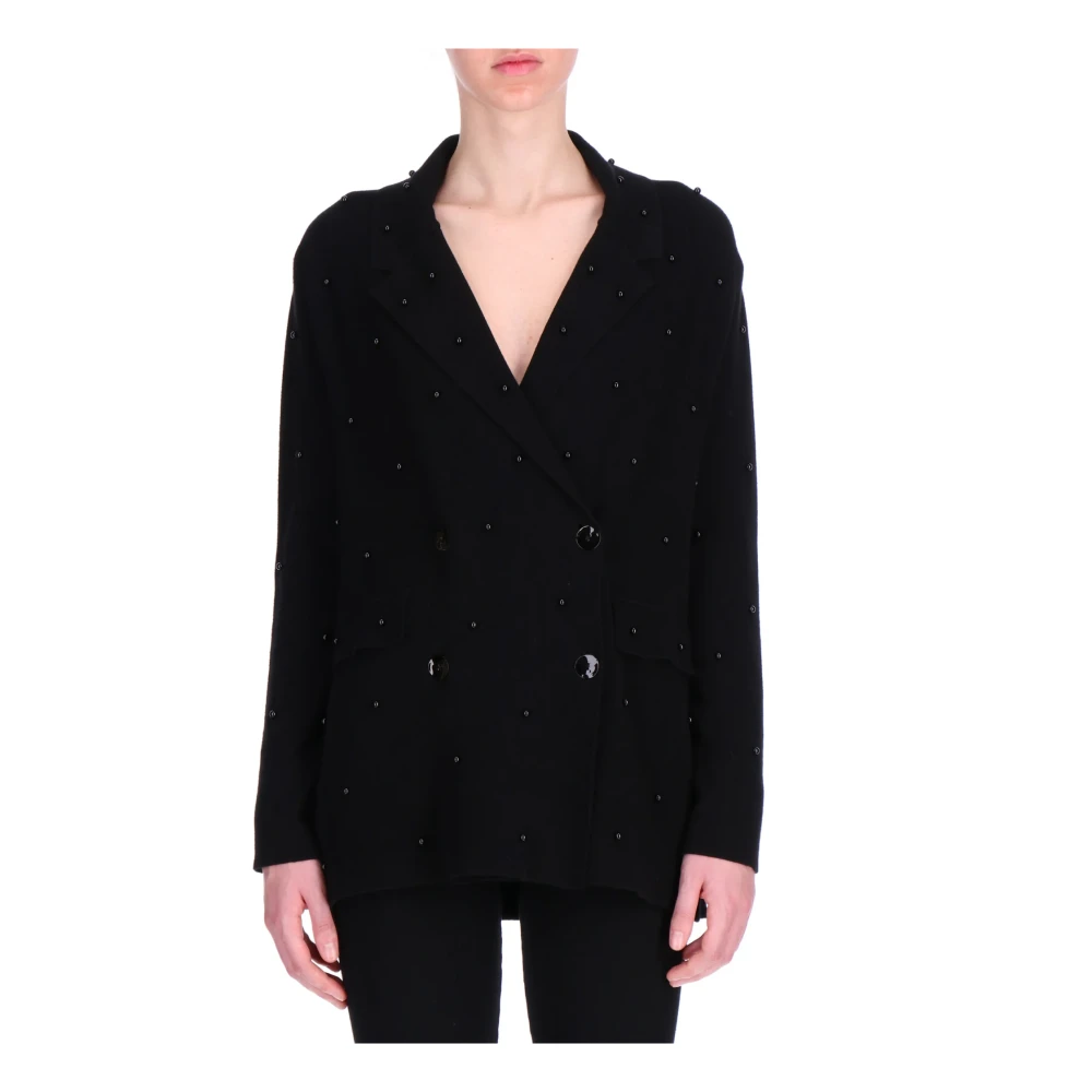 Ermanno Scervino Zwarte gebreide jas met applicaties Black Dames