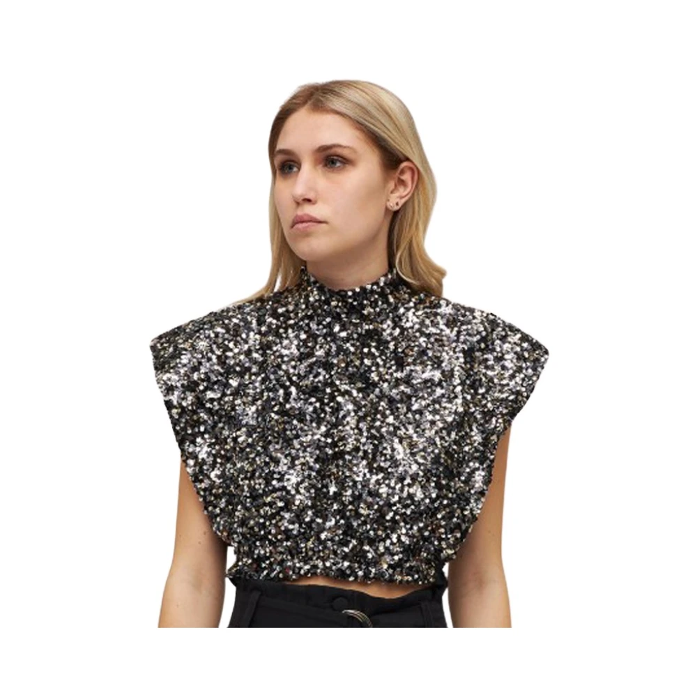 Sabina Musayev Crop Top met Pailletten en Gewatteerde Schouder Gray Dames
