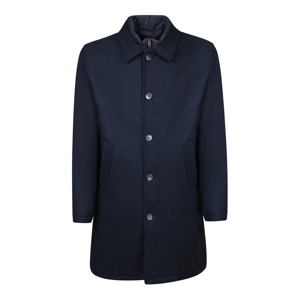 Herno Hombre Azul - Abrigo De Espiga Con Babero Desmontable - Coats - M - Abrigo De Espiga Con Babero Desmontable
