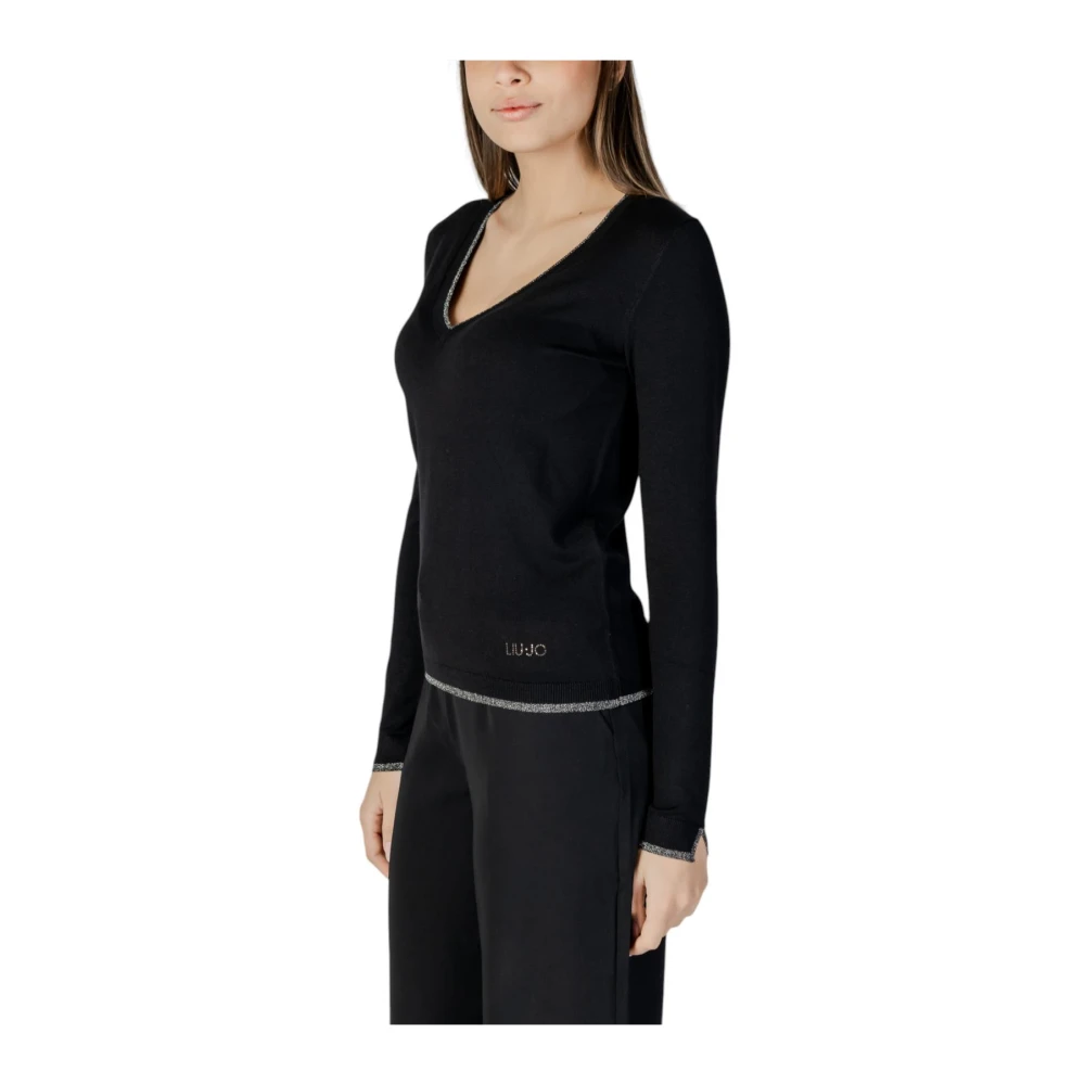 Liu Jo Zwarte V-hals lange mouw T-shirt Black Dames