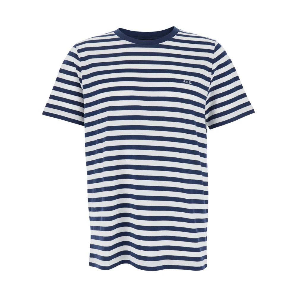 A.p.c. Men's Blue T-Shirts, L, Striped Logo T-Shirt Cotton Man