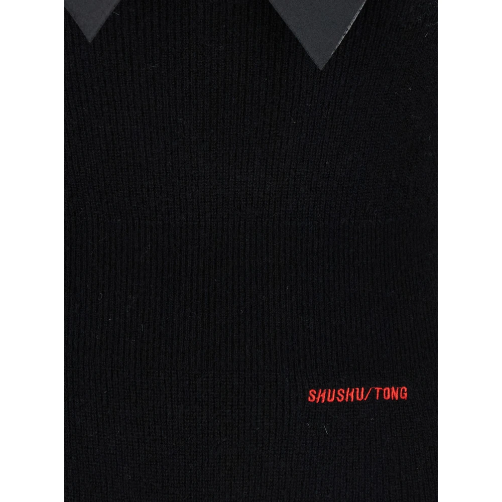 Shushu Tong Zwarte Gebreide Top met Strikversiering Black Dames