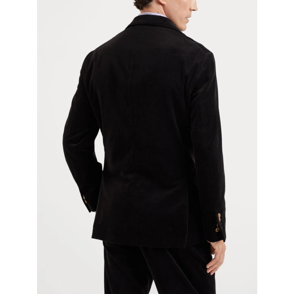BRUNELLO CUCINELLI Zwarte Dubbel-Borst Katoen-Kasjmier Jas Black Heren