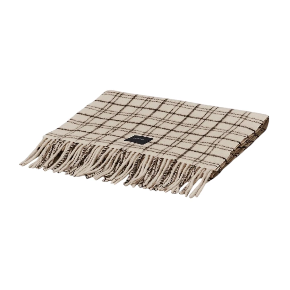 Calvin Klein Geruite Heren Wollen Sjaal Beige Heren