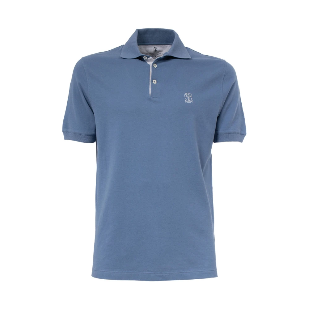 BRUNELLO CUCINELLI Katoenen poloshirt met korte mouwen Blue Heren