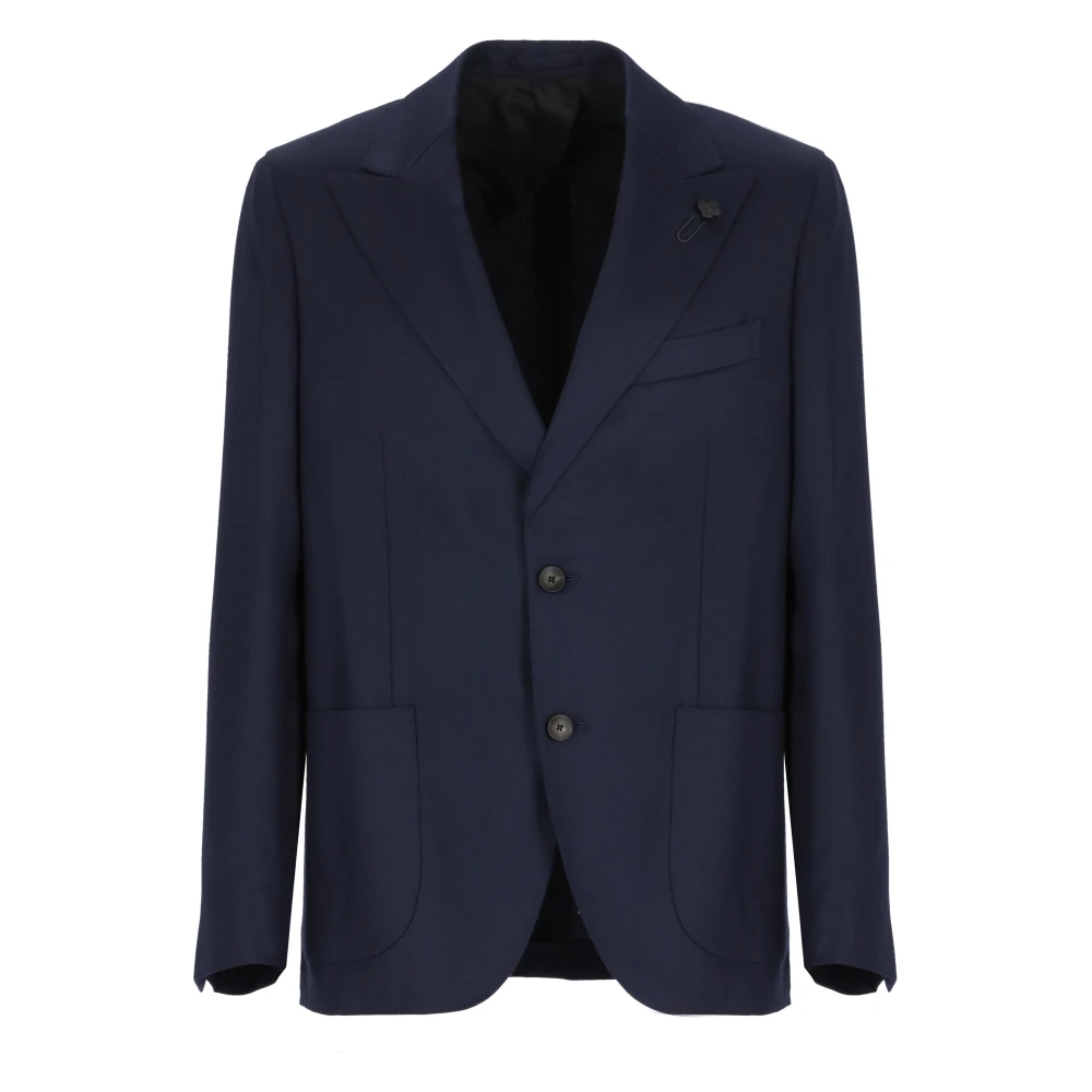 Lardini Blauwe Wolblend Peak Revers Jas Blue Heren