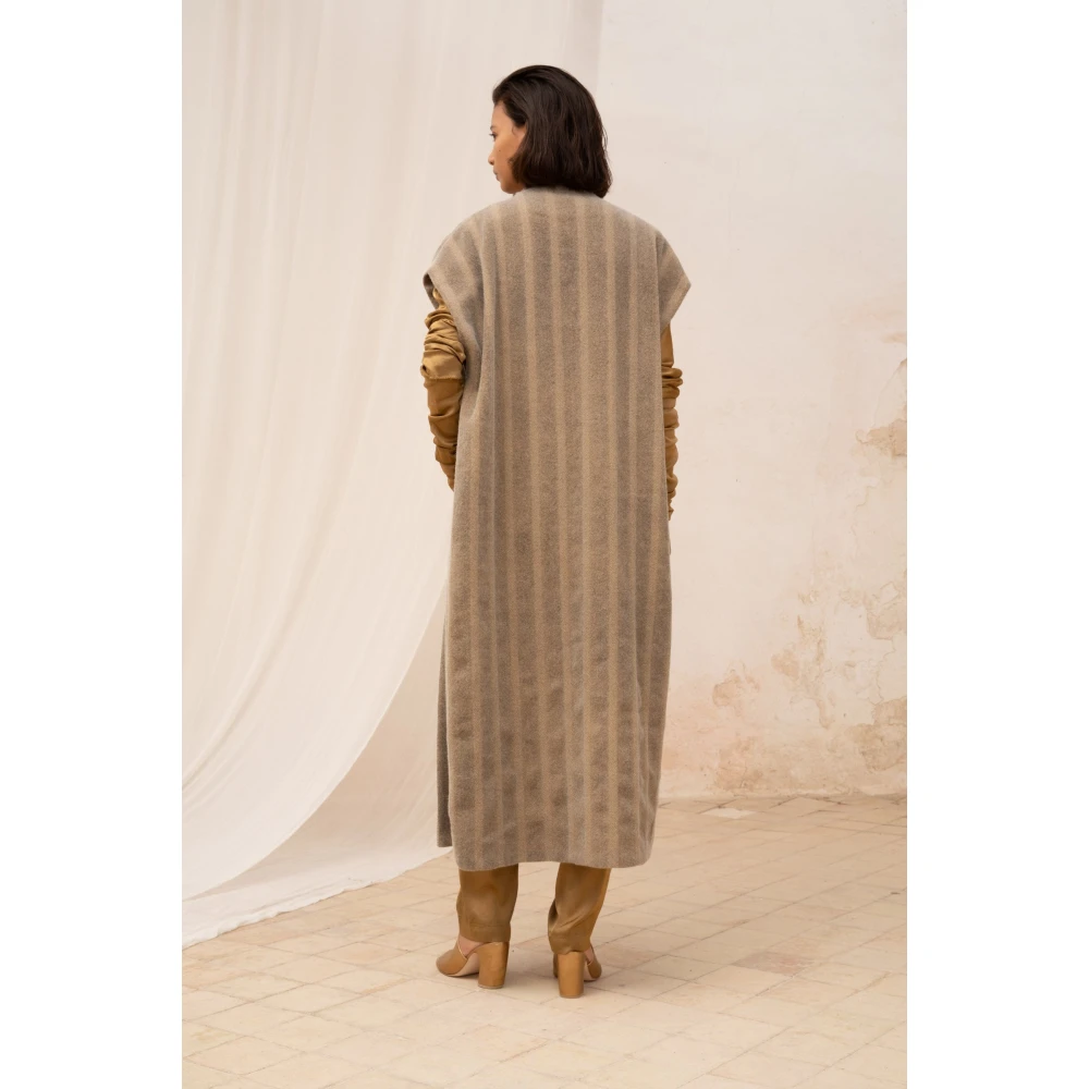 Cortana Gestreept Wol Lang Vest Brown Dames